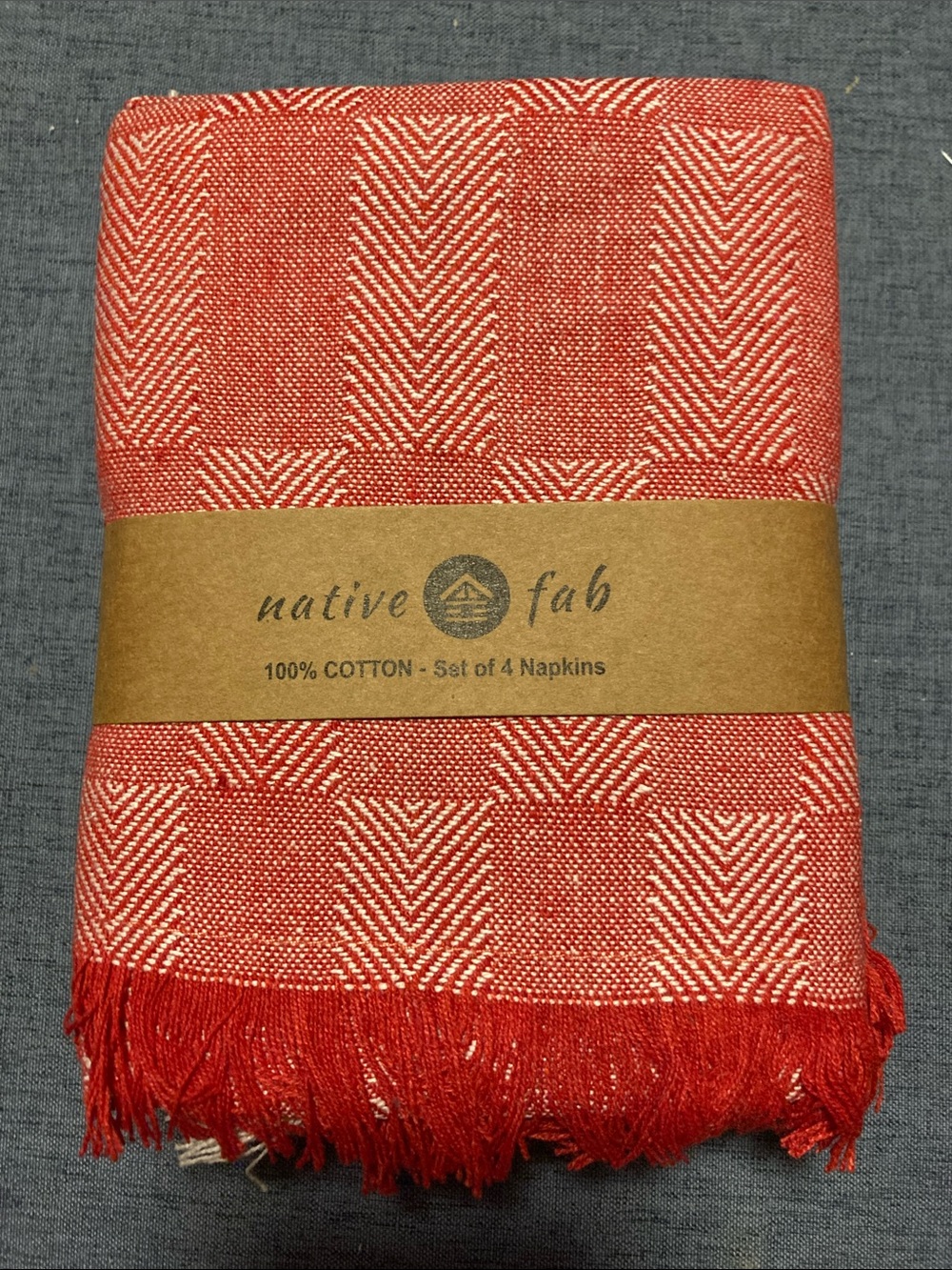 Native Red Woven Cotton Napkin Set with Fringe